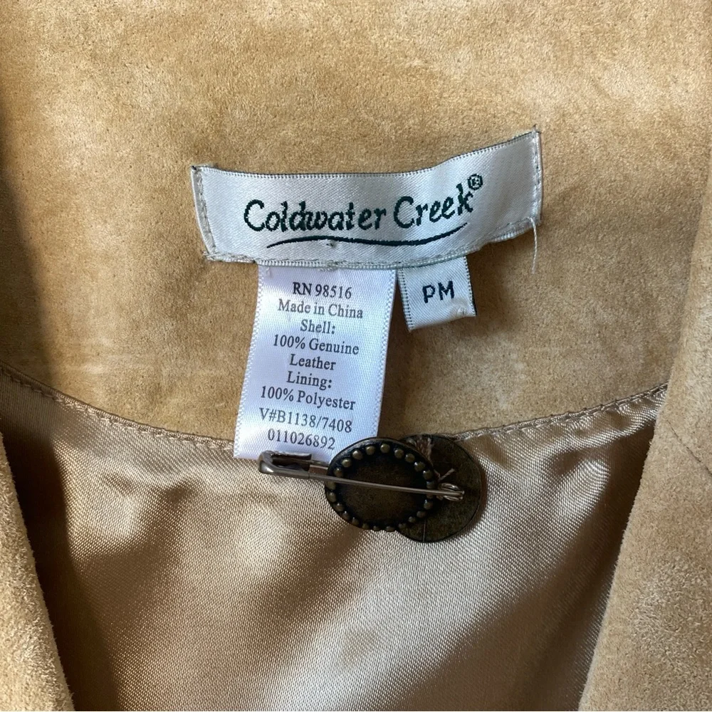90s Coldwater Creek Leather Suede Trench Coat Women Med Open Front Western Boho - Picture 2 of 15